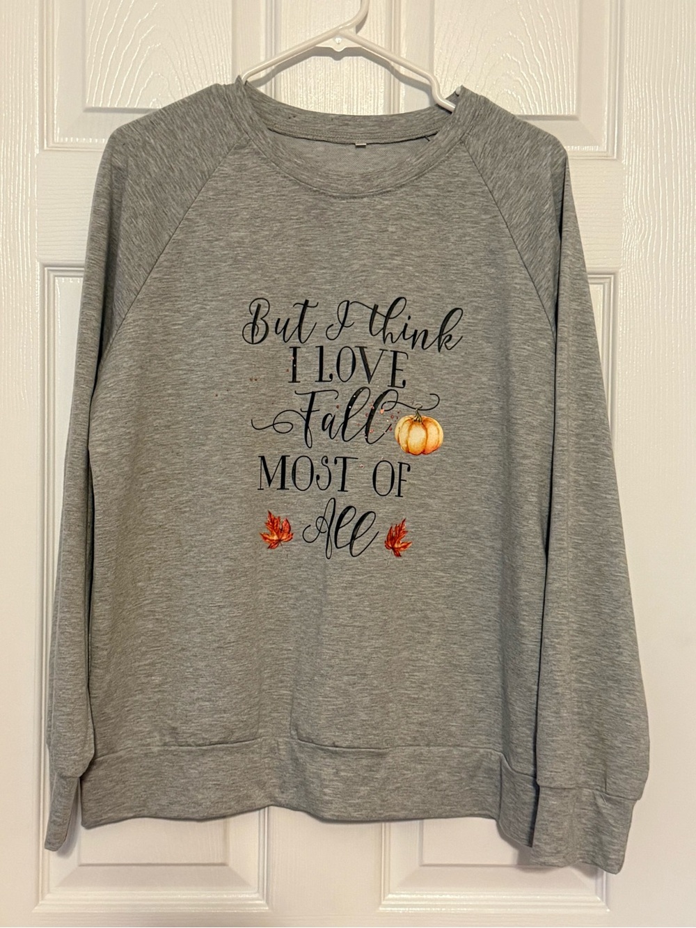Source Unknown Gray Fall Graphic Crewneck Sweatshirt